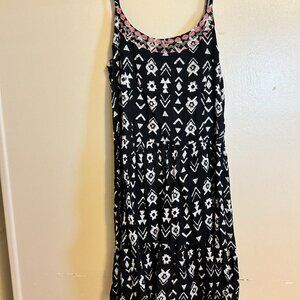 Summer dress black with white and melon color embroidery